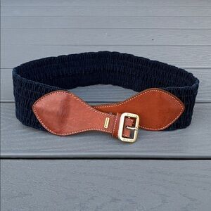 Tommy Hilfiger Smocked Stretch Fabric & Leather Combo Wide Dress Belt Size M